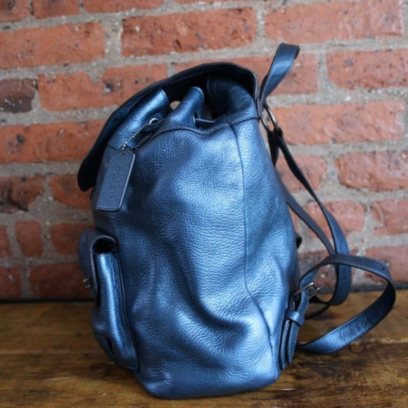 Coach Mickie Metallic Blue Leather Backpack - Picture 4 of 6